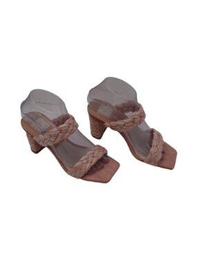 Dolce Vita Raffia Open Toe Heeled Sandals Blush Sz 7 Boho Brunch Preppy